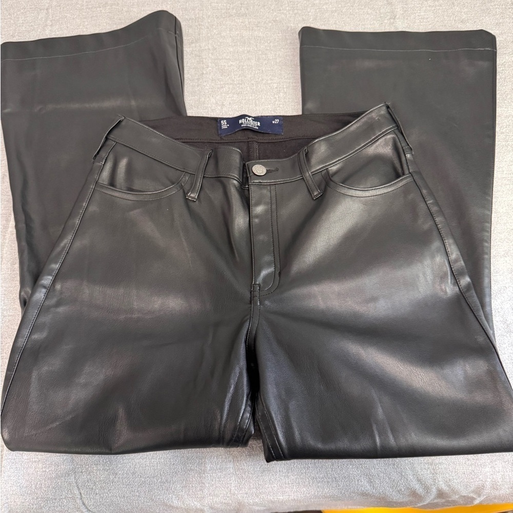 Hollister Black Faux Leather Flare Pants - Picture 6 of 7